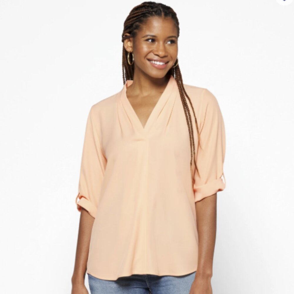 Calvin Klein V-Neck Roll Sleeve Blouse XL